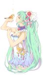  bird bird_on_hand breasts cleavage closed_eyes dosanko dress flower hair_ornament hands hatsune_miku long_hair red_rose rose very_long_hair vocaloid 