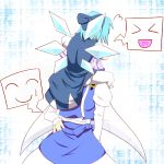  &gt;_&lt; :d ^_^ blue_hair bow cirno closed_eyes emoticon face_hug hand_on_hip heart heart_in_mouth letty_whiterock multiple_girls open_mouth purple_hair smile spoken_face spoken_heart spoken_sweatdrop sweatdrop touhou wings xd 