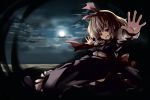  1girl blonde_hair darkness full_moon hair_ribbon kara_kasa moon necktie night night_sky outstretched_arms red_eyes ribbon rumia short_hair sky solo spread_arms touhou 