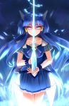  aoki_reika aura blue_hair cure_beauty glowing glowing_eyes highres ice ice_sword long_hair precure smile_precure! solo standing sword weapon yuki_usagi_(mofurafu) 