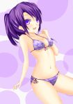  bikini cheeuyu chiiutsu_(cheewts) highres navel original ponytail purple_eyes purple_hair short_hair solo swimsuit violet_eyes 