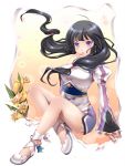  black_hair blush breasts finger_to_mouth flower highres kohak_hearts long_hair low-tied_long_hair monchi_(kashiwa2519) purple_eyes sitting solo tales_of_(series) tales_of_hearts twintails violet_eyes 