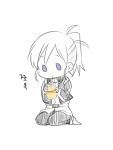  blue_eyes bolero chibi cropped_jacket drinking juice_box korean leggings melty_blood nagato123 ponytail riesbyfe_stridberg seiza sitting solo tsukihime uniform white_hair 