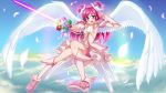  1920x1080 angel_wings bike_shorts blush butterfly cloud clouds cure_dream cure_fleuret energy_sword gloves hair_rings highres long_hair magical_girl open_mouth pink_eyes pink_hair precure shining_dream shorts_under_skirt skirt sky solo sword takebi wallpaper weapon wings yes!_precure_5 yumehara_nozomi 