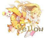  blonde_hair book bow candy_(smile_precure!) cure_peace evers highres kise_yayoi long_hair magical_girl pencil ponytail precure shorts_under_skirt smile smile_precure! solo v yellow_eyes 