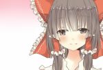  bad_id blush bow bust face grey_eyes grey_hair hair_bow hair_tubes hakurei_reimu pasutel smile solo touhou 