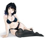  arm_support black_hair bra breasts cleavage full_body grey_eyes highres hips lingerie lips navel null_(chronix) on_side original panties parted_lips side-tie_panties sketch solo strap_gap thigh-highs thighhighs underwear vertical-striped_legwear vertical_stripes wide_hips 