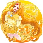  boots brooch brown_hair choker cure_muse cure_muse_(yellow) heart jewelry long_hair magical_girl marblewars musical_note pink_eyes precure shirabe_ako solo suite_precure 