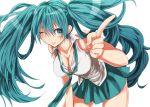  aqua_eyes aqua_hair bad_id hatsune_miku leaning_forward long_hair necktie pointing simple_background skirt smile solo twintails very_long_hair vocaloid white_background wink yuki_(ulfe) 