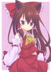  absurdres animal_ears ascot bow brown_hair cat_ears detached_sleeves hair_bow hair_tubes hakurei_reimu highres kemonomimi_mode long_hair looking_at_viewer miko nyori payot red_eyes sleeves_past_wrists solo touhou 