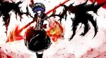  bow fang fire hat morise purple_hair red_eyes remilia_scarlet solo spear_the_gungnir thigh-highs thighhighs touhou wings 