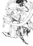  @_@ flandre_scarlet grin highres looking_at_viewer monochrome short_hair smile solo takeuma touhou 