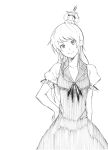  dress hand_on_hip highres hips jeweled_pagoda kamishirasawa_keine long_hair looking_at_viewer monochrome smile solo takeuma touhou 