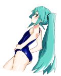  green_eyes green_hair hands_on_hips hatsune_miku long_hair ronsu simple_background solo swimsuit very_long_hair vocaloid white_background 
