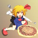 blonde_hair cato_(monocatienus) food monocatienus okonomiyaki pose rumia simple_background solo spatula touhou youkai 