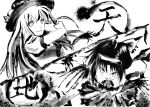  blackcat_(pixiv) heaven_(kanji) highres hinanawi_tenshi monochrome multiple_girls reiuji_utsuho touhou 