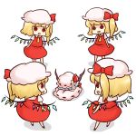  arms_up bat_wings batta_(ijigen_debris) blonde_hair blue_hair chibi clone cowering flandre_scarlet four_of_a_kind_(touhou) from_behind hands_on_hat hat hat_ribbon looking_at_another multiple_girls necktie open_mouth red_eyes remilia_scarlet ribbon rickenbatta330 shadow short_hair side_ponytail simple_background skirt touhou vest white_background wings yandere 