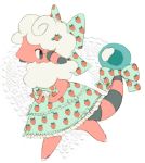  clothed_pokemon creature dress flaaffy food food_themed_clothes fruit hair_ribbon keeeyboard lowres no_humans pokemon pokemon_(creature) ribbon strawberry strawberry_print tail tail_ribbon 