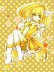  bike_shorts blonde_hair blush boots choker cure_peace double_v dress earrings hair_ornament highres jewelry kise_yayoi long_hair magical_girl ponytail precure shorts_under_skirt skirt smile smile_precure! solo v wrist_cuffs yellow_dress yellow_eyes 