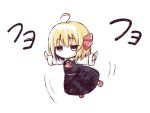  ahoge ascot blonde_hair chibi flat_gaze flying hair_ribbon long_sleeves naname_ushiro necktie no_mouth outstretched_arms red_eyes ribbon rumia shirt short_hair skirt skirt_set solo spread_arms text touhou vest white_background youkai 