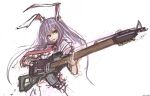  animal_ears assault_rifle bunny_ears electric_guitar guitar gun instrument long_hair necktie pan!ies playing_instrument purple_hair rabbit_ears red_eyes reisen_udongein_inaba rifle sketch solo touhou weapon weaponized_instrument 