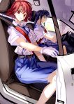  blue_hair car gloves kobayakawa_miyuki miyazaki_byou motor_vehicle multiple_girls police_officer red_eyes red_hair redhead seatbelt sitting skirt tsujimoto_natsumi uniform vehicle you&#039;re_under_arrest you're_under_arrest 