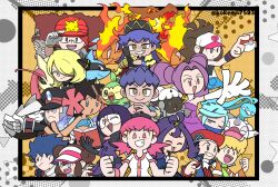  6+boys 6+girls :3 :o acerola_(pokemon) adjusting_clothes adjusting_headwear altaria aqua_eyes aqua_hair barry_(pokemon) baseball_cap black_gloves black_hair black_hat black_jacket blonde_hair blue_eyes blue_hair blue_jacket blue_scarf blunt_bangs book brown_hair cape cetoddle champion_uniform charizard clenched_hands closed_eyes closed_mouth colored_sclera commentary_request dark-skinned_female dark-skinned_male dark_skin double_bun dress dynamax elbow_gloves excadrill fantina_(pokemon) fingernails fire flower geodude gigantamax gigantamax_charizard glasses gloves green_scarf grey_eyes grey_hair grookey grusha_(pokemon) hair_bun hair_flower hair_intakes hair_ornament hair_over_one_eye hat helmet highres hilda_(pokemon) holding holding_book holding_poke_ball holding_stick hugh_(pokemon) ingo_(pokemon) jacket kokenji7523 leon_(pokemon) long_hair long_sleeves lucario lucas_(pokemon) medium_hair milotic mining_helmet multicolored_jacket multiple_boys multiple_girls one_eye_closed open_book open_clothes open_jacket open_mouth orange_eyes outstretched_arm own_hands_together partially_fingerless_gloves phoebe_(pokemon) pink_hair poke_ball poke_ball_(basic) pokemon pokemon_(creature) pokemon_black_2_and_white_2 pokemon_black_and_white pokemon_diamond/pearl/platinum pokemon_heartgold_and_soulsilver pokemon_omega_ruby_and_alpha_sapphire pokemon_platinum pokemon_scarlet_and_violet pokemon_sword_and_shield purple_dress purple_hair red_cape red_eyes red_hat red_helmet roark_(pokemon) rosa_(pokemon) round_eyewear scarf scarf_over_mouth shauntal_(pokemon) shirt short_hair short_sleeves smile spiky_hair star_(symbol) stick striped_clothes striped_jacket teeth tongue tongue_out twintails twitter_username two-tone_jacket upper_teeth_only v-shaped_eyebrows visor_cap white_gloves white_hat white_shirt whitney_(pokemon) wooloo yellow_eyes yellow_sclera 