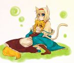  alice_margatroid animal_ears apron blonde_hair blue_dress blue_eyes blush cat_ears cat_tail dress fangs fox_ears fox_tail hairband hug hug_from_behind kemonomimi_mode kirisame_marisa lap_pillow multiple_girls no_hat no_headwear open_mouth pantyhose shirt short_hair sitting skirt skirt_set tail touhou waist_apron yellow_eyes yuuta_(monochrome) 