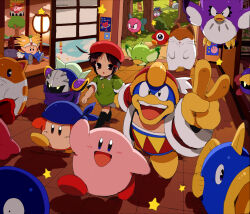  absurdres adeleine artist_name bandana_waddle_dee bendedede beret bio_spark black_eyes black_hair blush bronto_burt cape character_counter_request character_request chuchu_(pokemon) commentary coo_(kirby) day english_commentary gloves gooey_(kirby) hat highres indoors kine_(kirby) king_dedede kirby kirby_(series) looking_at_viewer marx_(kirby) meta_knight nago_(kirby) one-eyed open_mouth pitch_(kirby) purple_cape red_hat rick_(kirby) short_sleeves smile tree v waddle_doo yellow_eyes yellow_gloves 