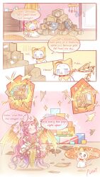  absurdly_long_hair ahoge armored_boots artist_request boots bow bowtie box carpet character_name cheek_poking chest_of_drawers cloak coat_rack colored_speech_bubble commentary copyright_name crying door dragon_&amp;_dream_of_gold_(shining_nikki) dragon_girl dragon_horns dragon_tail dragon_wings dress ear_covers english_commentary english_text exhausted floating forehead forehead_jewel frown gem gloom_(expression) hands_on_own_cheeks hands_on_own_face hands_on_own_hips happy highres hood hood_up hooded_cloak horns indoors kneeling light_blush long_hair miniskirt momo_(nikki) mundane_utility nikki_(nikki) nikki_(series) official_art open_mouth pendant_earrings pile pink_hair poking prehensile_tail red_bow red_bowtie red_gem second-party_source shadow shining_nikki short_dress showgirl_skirt sitting skeletal_tail skirt smile sparkle speech_bubble squiggle strapless strapless_dress streaming_tears sweatdrop tail tears thigh_boots traditional_bowtie triangle_mouth turn_pale very_long_hair wavy_hair whiskers white_skirt wings yellow_boots yellow_cloak yellow_dress yellow_horns yellow_wings 