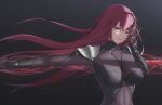  absurdres covered_nipples fate/grand_order fate_(series) gae_bolg_(fate) highres huge_filesize long_hair navel nmi red_eyes redhead scathach_(fate) scathach_(fate)_(all) simple_background 