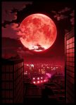  border building cityscape cloud clouds full_moon highres monochrome moon night no_humans original red red_moon red_sky scenery sky technoheart 