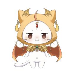  :3 ahoge alternate_costume animal animal_focus blue_gem brooch brown_eyes cat cloak clothed_animal commentary dragon_horns dragon_wings ear_covers english_commentary forehead_jewel gem green_gem happy head_wings highres hood hood_up hooded_cloak horns jewelry mini_wings momo_(nikki) multiple_wings navel nikki_(series) no_humans nonoberry22 orange_wings red_gem scales shining_nikki simple_background smile spread_wings whiskers white_background white_cat winged_animal wings yellow_cloak yellow_horns yellow_scales yellow_wings 