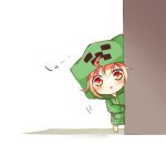 around_corner blush chibi creeparka creeper hoodie looking_at_viewer minecraft peeking_out personification red_eyes red_hair redhead simple_background solo tosura-ayato white_background 
