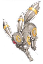  commentary_request full_body marker_(medium) no_humans pokemon pokemon_(creature) red_eyes rx79v simple_background traditional_media umbreon white_background 
