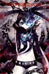  1girl absurdres belt bikini_top black_hair black_rock_shooter black_rock_shooter_(character) blue_eyes chain chains coat glowing_eye highres kcya_(oserocyan) long_hair pale_skin scar short_shorts shorts solo twintails 