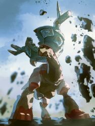  animal_focus blue_sky clouds commentary_request day debris full_body fusenryo highres no_humans one-hour_drawing_challenge outdoors pokemon pokemon_(creature) pokemon_focus sky solo ting-lu 