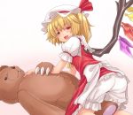 blonde_hair bloomers fang flandre_scarlet hasu_(hk_works) hat long_hair open_mouth red_eyes side_ponytail solo stuffed_animal stuffed_toy teddy_bear touhou wings 