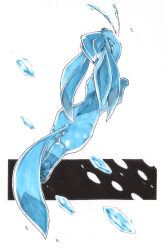  blue_eyes breath_weapon commentary_request full_body glaceon highres ice jumping marker_(medium) no_humans open_mouth pokemon pokemon_(creature) rx79v traditional_media 