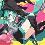  boots detached_sleeves green_hair grin hatsune_miku ixy long_hair magical_girl necktie red_eyes skirt smile solo very_long_hair vocaloid 