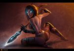  armlet artist_request bare_back barefoot bracer elf facial_mark feet gauntlets glowing glowing_eyes night_elf pointy_ears polearm short_hair soles spear toeless_legwear toeless_socks wallpaper warcraft weapon world_of_warcraft 