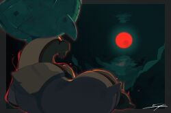  animal_focus aura commentary_request full_moon highres moon night no_humans pokemon pokemon_(creature) pokemon_focus red_aura red_moon signature sky solo ting-lu u_tei 