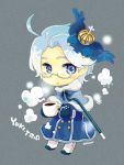  ahoge animal_on_head austria_(hetalia) axis_powers_hetalia bird bird_on_head blue_eyes bluebird cane chibi cup glasses male mini_crown mug sorabo steam white_hair 