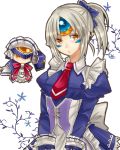  alternate_costume ascot bow colored_eyelashes corset elsword enmaided eve_(elsword) hair_bow maid mohuta1203 necktie ponytail puffy_sleeves short_hair solo v_arms white_background white_hair yellow_eyes 
