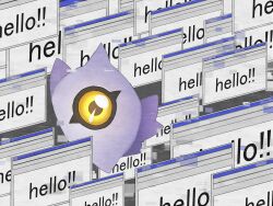  dialogue_box digimon digimon_(creature) digimon_adventure digimon_adventure:_bokura_no_war_game english_text highres kuramon looking_at_viewer monster no_humans one-eyed orange_eyes solo window_(computing) ya_yay 