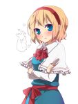  :t alice_margatroid blonde_hair blue_eyes blush capelet crossed_arms hairband looking_at_viewer pout short_hair solo touhou tsuno_no_hito white_background 
