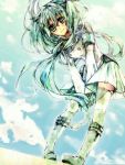  bad_id boots green_eyes green_hair hatsune_miku inugami_shima leaning_forward long_hair pigeon-toed skirt solo thigh-highs thighhighs twintails very_long_hair vocaloid 