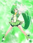  bike_shorts boots choker cure_march dress green green_dress green_eyes green_hair hand_on_hip high_heels hips long_hair magical_girl midorikawa_nao outstretched_arm ponytail power precure shoes shorts_under_skirt skirt smile smile_precure! solo standing tiara tri_tails very_long_hair wind wrist_cuffs 