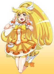  big_hair bike_shorts blonde_hair blush boots choker cure_peace double_v dress hair_ornament high_heels highres kise_yayoi long_hair magical_girl ponytail precure shoes shorts_under_skirt skirt smile_precure! solo toryuu v wrist_cuffs yellow_dress yellow_eyes 