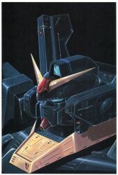  1980s_(style) gun gundam gundam_mk_ii highres machine_gun mecha mecha_focus mobile_suit official_art ookawara_kunio painting_(medium) production_art realistic retro_artstyle robot scan science_fiction signature titans_(gundam) traditional_media v-fin weapon zeta_gundam 